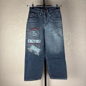 NWT Enzyme Jeans Co Y2K Sz 12 Embroidered Wide Leg Skater Jeans
